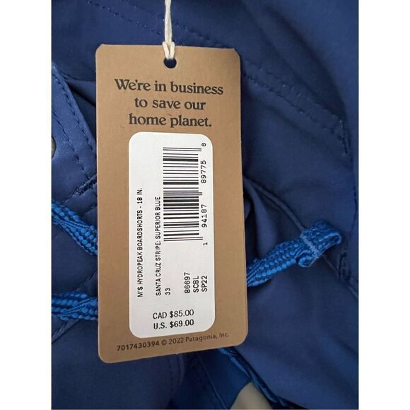 Patagonia Men's Blue Hydropeak Boardshorts - 18 Size 33 NWT - Picture 7 of 7